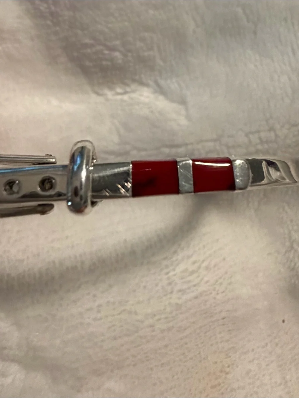 Silver Bracelet with Red Inlay - Women Jewelry